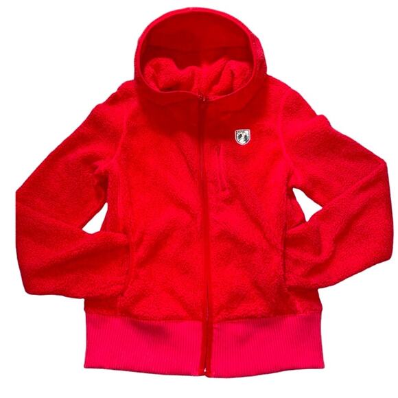 American Eagle Outfitters Cherry Red Zip Teddy Hoodie with Pockets size Medium - Picture 1 of 9